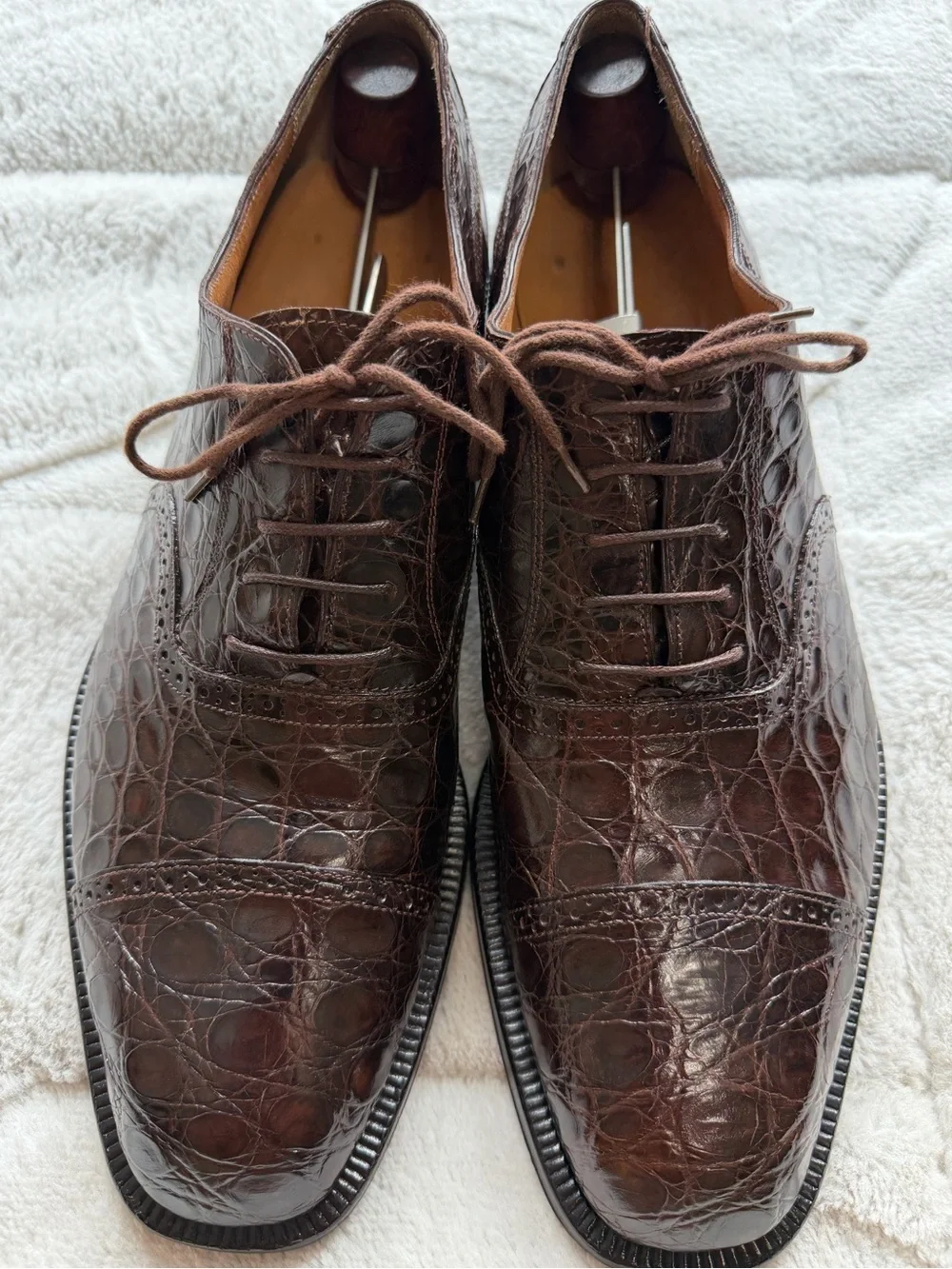 $2,300 Salvatore Ferragamo Brown Genuine Crocodile Exotic Skin Oxford Shoes 12 D